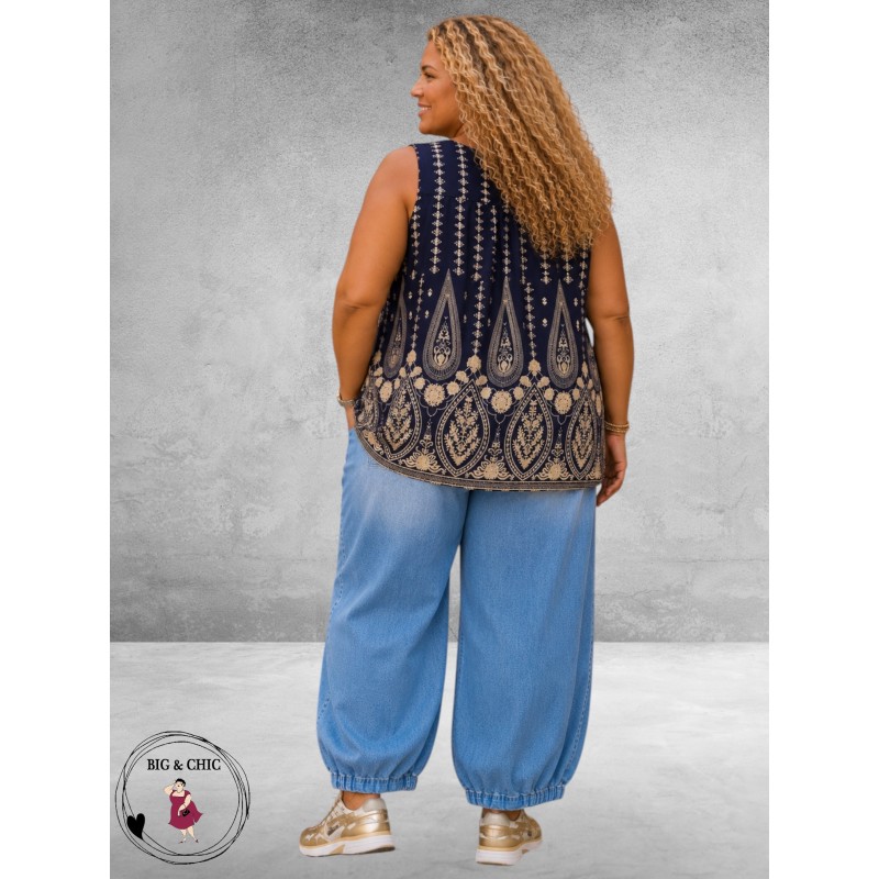 Gozzip Top Berta Blauw/Zand Ornamenten