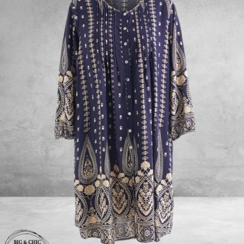 Gozzip Blouse-Tuniek Johanne Blauw/Zand Ornamenten