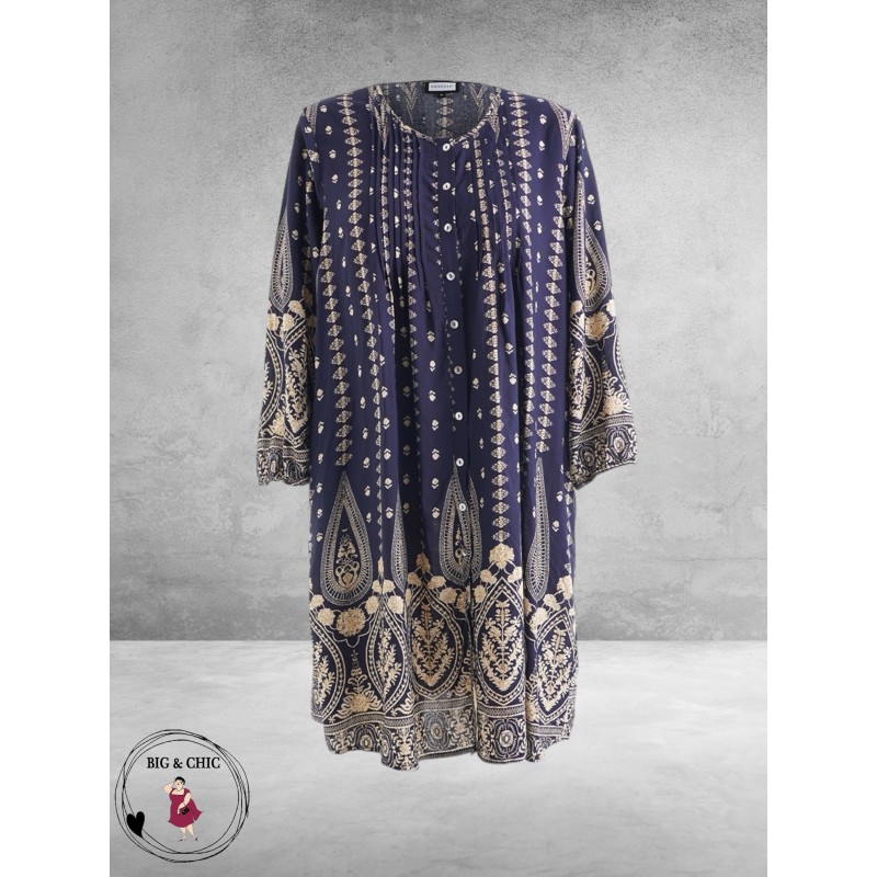 Gozzip Blouse-Tuniek Johanne Blauw/Zand Ornamenten