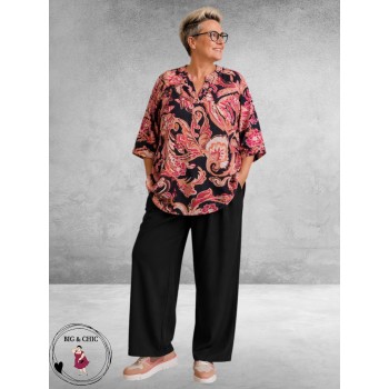 GOZZIP Blouse ALVA Zwart/Oranje/Flowers