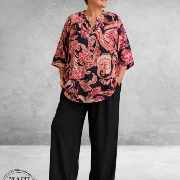 GOZZIP Blouse ALVA Zwart/Oranje/Flowers