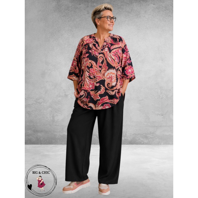 GOZZIP Blouse ALVA Zwart/Oranje/Flowers