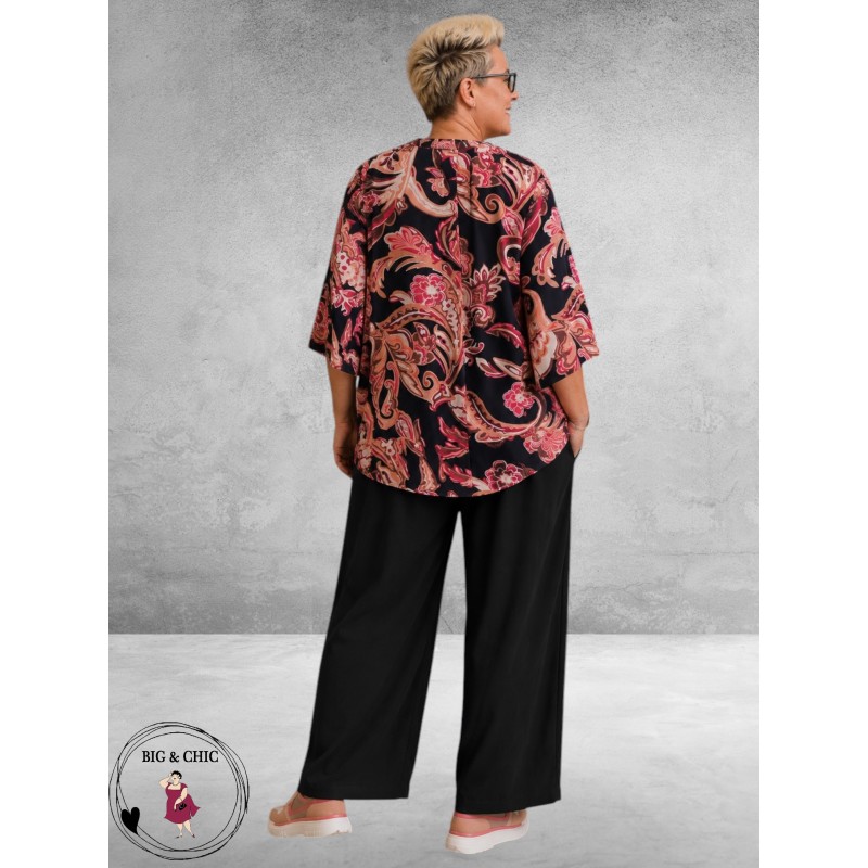 GOZZIP Blouse ALVA Zwart/Oranje/Flowers