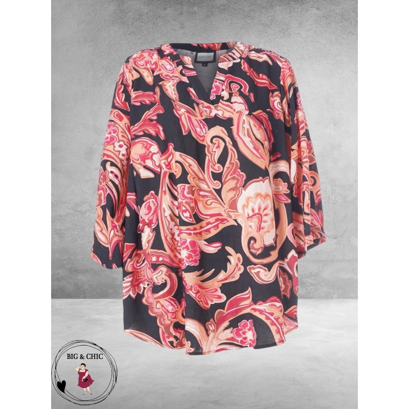 GOZZIP Blouse ALVA Zwart/Oranje/Flowers