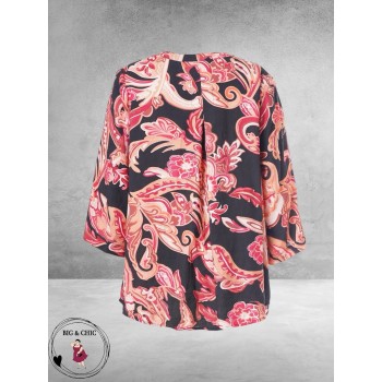 GOZZIP Blouse ALVA Zwart/Oranje/Flowers