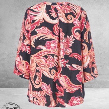 GOZZIP Blouse ALVA Zwart/Oranje/Flowers
