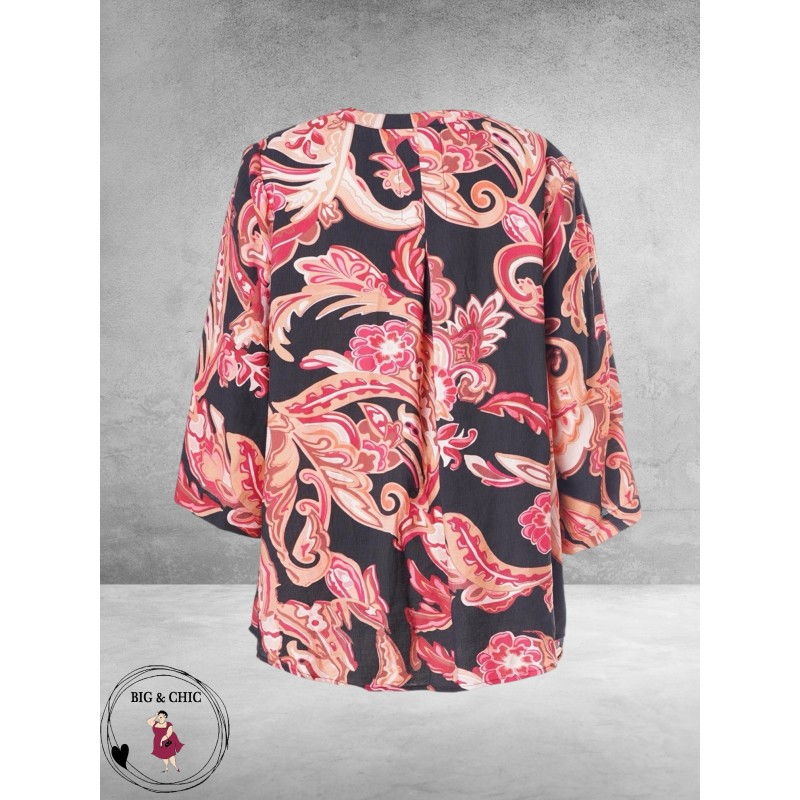 GOZZIP Blouse ALVA Zwart/Oranje/Flowers