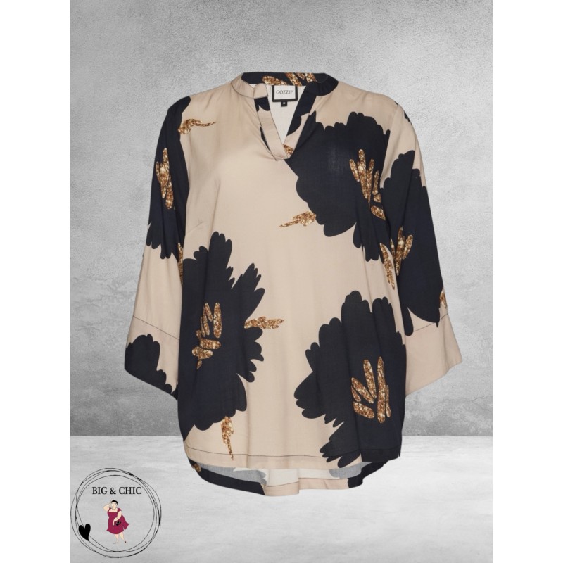 Gozzip Blouse Billie Zand/Zwart/Flowers