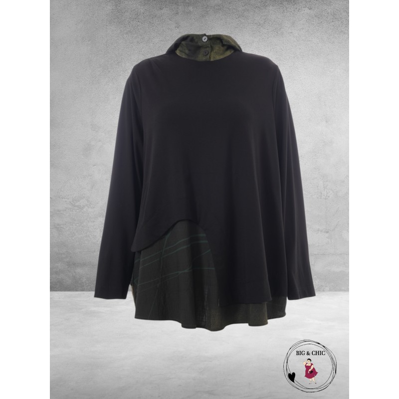 GOZZIP Shirt Klara Zwart/Olijf A-Lijn