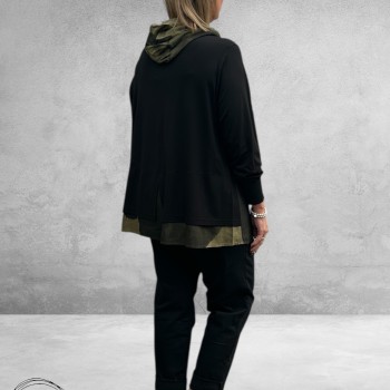 GOZZIP Shirt Klara Zwart/Olijf A-Lijn