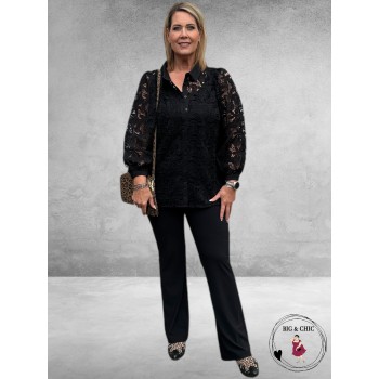 GOZZIP Blouse Hilma Zwart/Lace