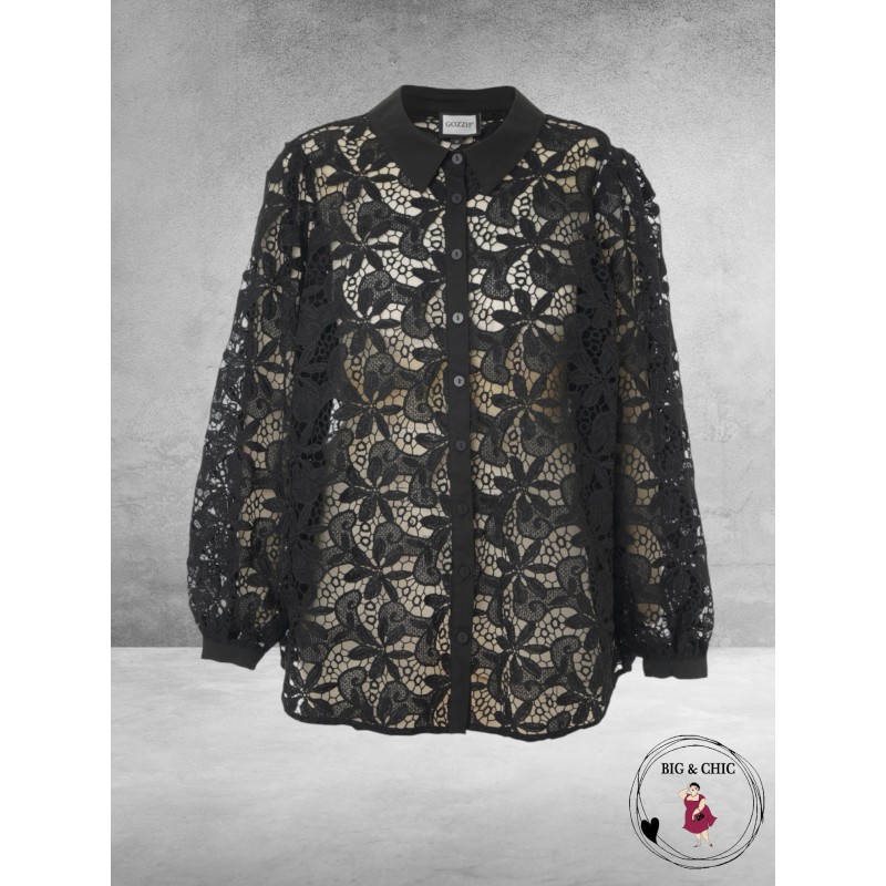 GOZZIP Blouse Hilma Zwart/Lace