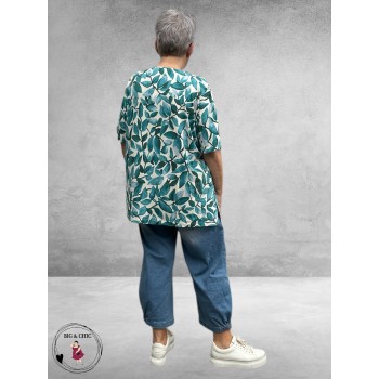 Leah Curve T-Shirt Bladprint Groen/Aqua