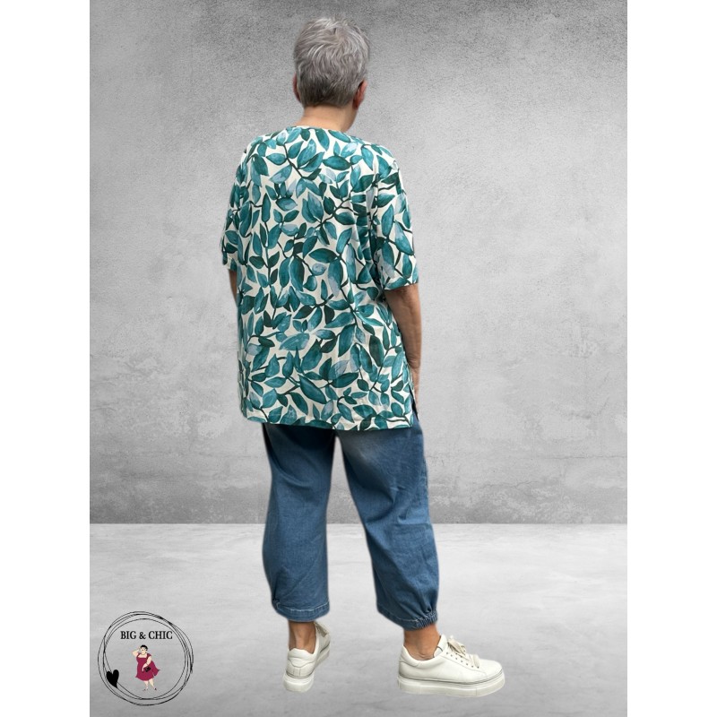 Leah Curve T-Shirt Bladprint Groen/Aqua