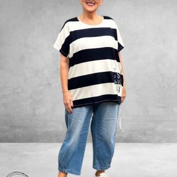 Leah Curve T-Shirt Nautisch Strepen Blauw-Wit