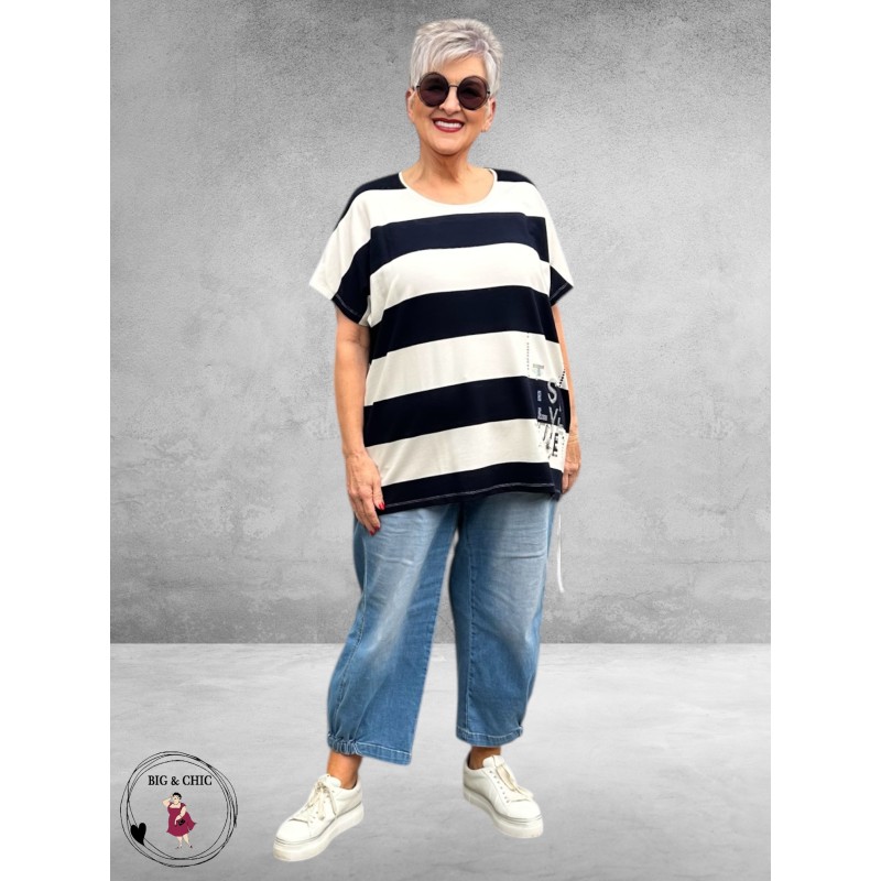 Leah Curve T-Shirt Nautisch Strepen Blauw-Wit