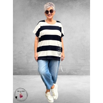 Leah Curve T-Shirt Nautisch Strepen Blauw-Wit