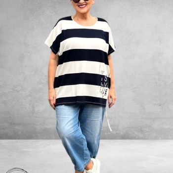 Leah Curve T-Shirt Nautisch Strepen Blauw-Wit