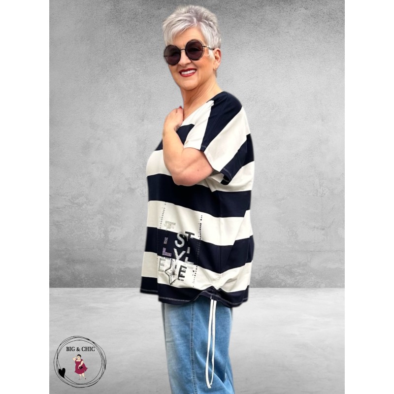 Leah Curve T-Shirt Nautisch Strepen Blauw-Wit