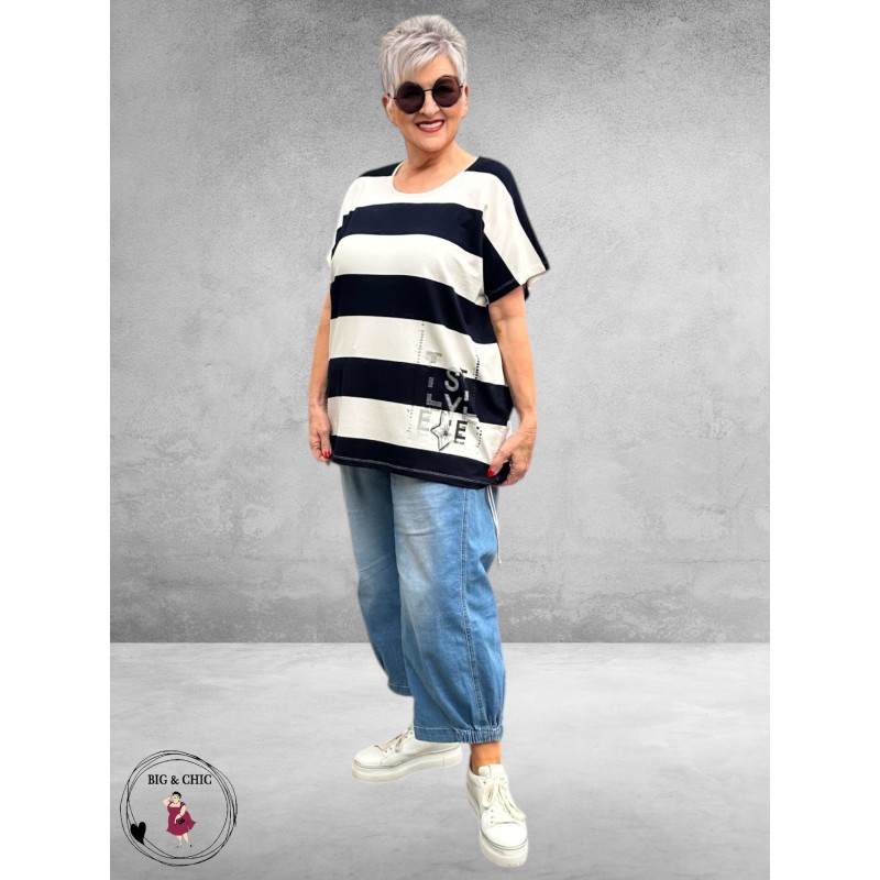 Leah Curve T-Shirt Nautisch Strepen Blauw-Wit