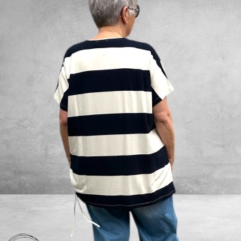 Leah Curve T-Shirt Nautisch Strepen Blauw-Wit