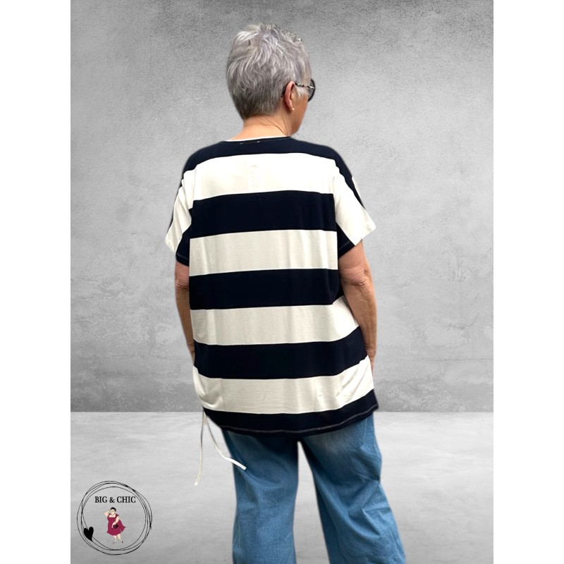 Leah Curve T-Shirt Nautisch Strepen Blauw-Wit