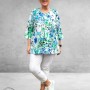Leah Curve Shirt A-Lijn Flowers  Blauw/Groen Multi