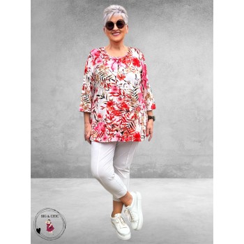 Leah Curve Shirt A-Lijn Flowers Rood Multi