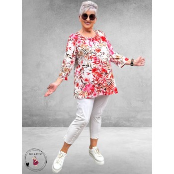 Leah Curve Shirt A-Lijn Flowers Rood Multi