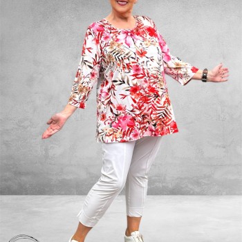 Leah Curve Shirt A-Lijn Flowers Rood Multi