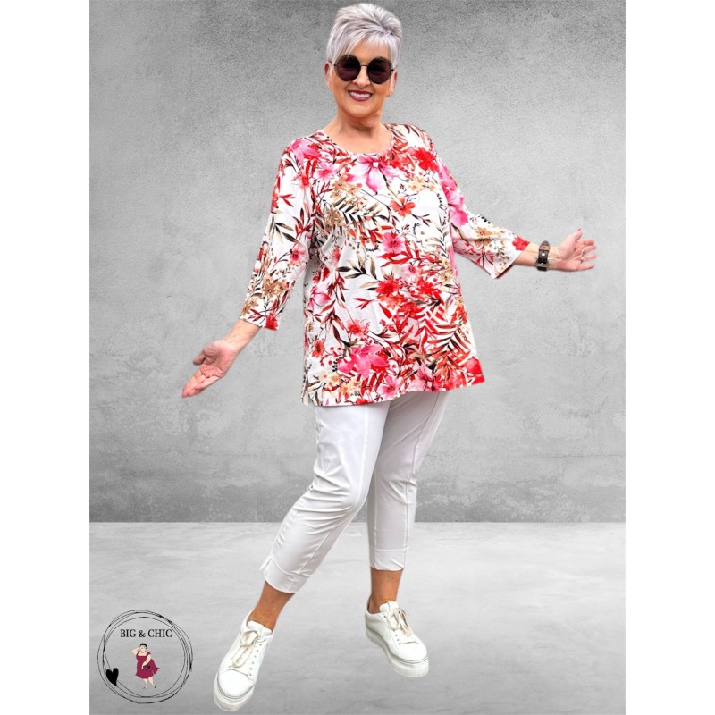 Leah Curve Shirt A-Lijn Flowers Rood Multi