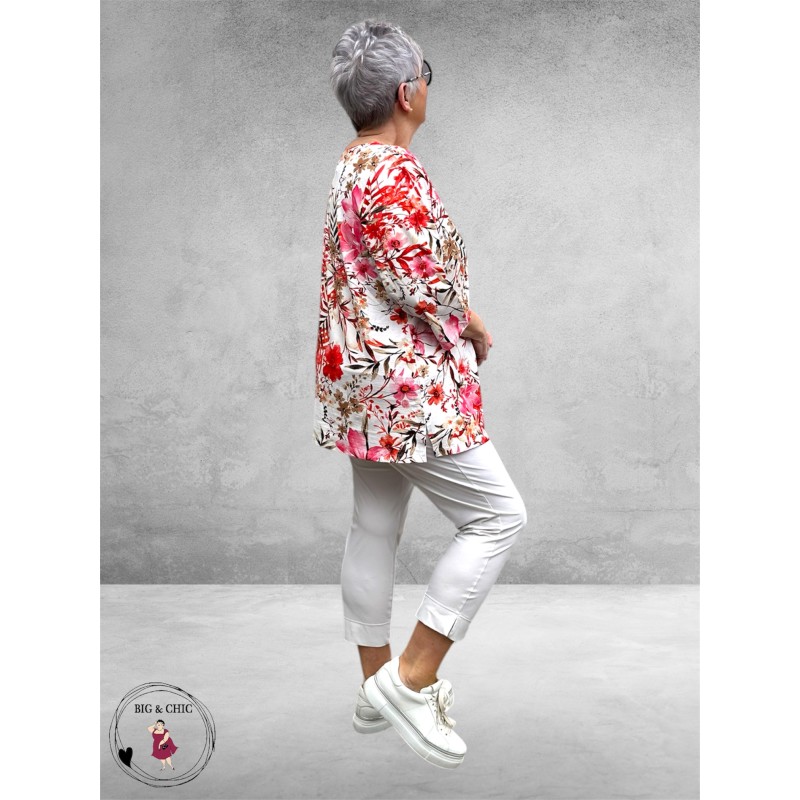 Leah Curve Shirt A-Lijn Flowers Rood Multi