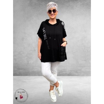 Leah Curve Shirt Hoodie Zwart/Zilver 