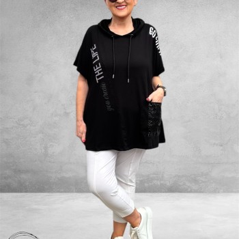 Leah Curve Shirt Hoodie Zwart/Zilver 