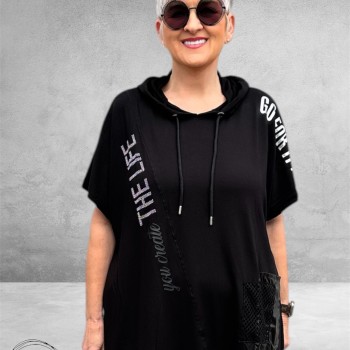 Leah Curve Shirt Hoodie Zwart/Zilver 