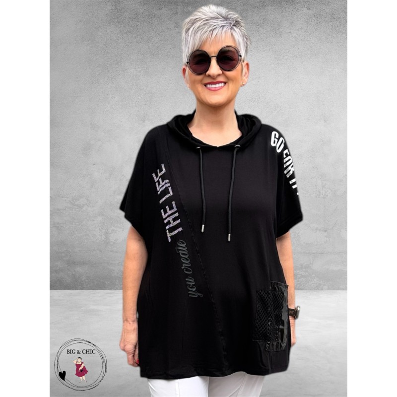 Leah Curve Shirt Hoodie Zwart/Zilver 