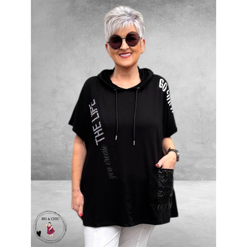 Leah Curve Shirt Hoodie Zwart/Zilver 