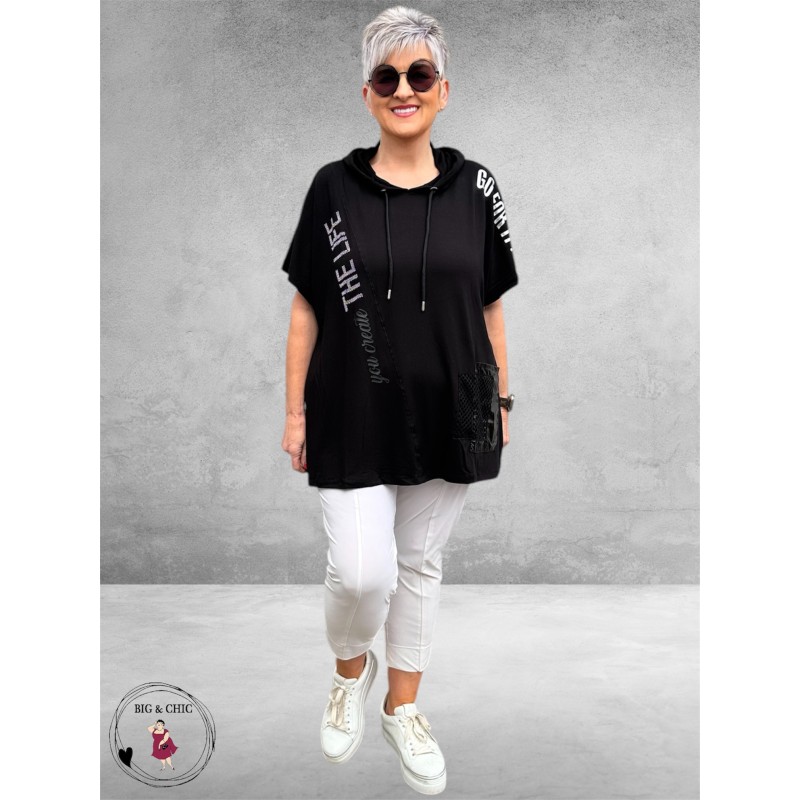 Leah Curve Shirt Hoodie Zwart/Zilver 