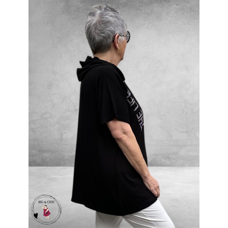 Leah Curve Shirt Hoodie Zwart/Zilver 