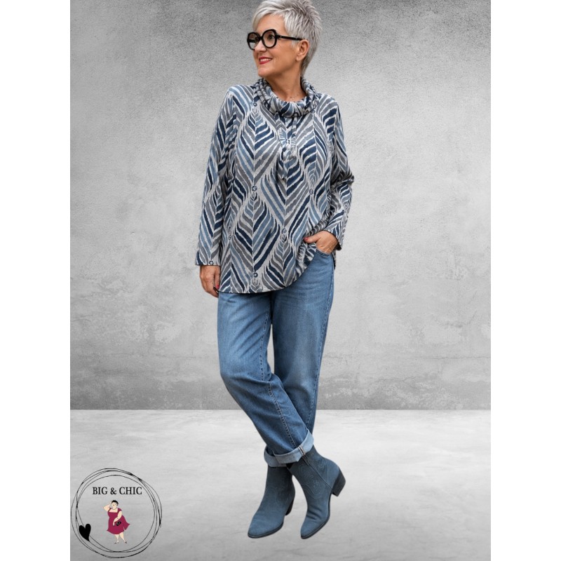 LEAH CURVE Trui Superzacht Bleu/Grijs
