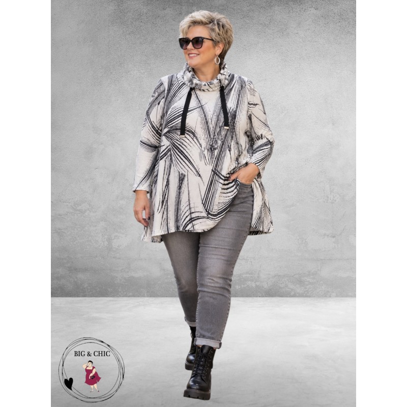 LEAH Curve Trui Zacht en Apart Zwart/Grijs/Wit