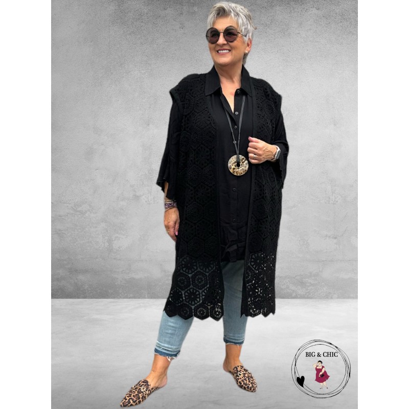 JUST FOR YOU Gilet GRANNY SQUARE Zwart