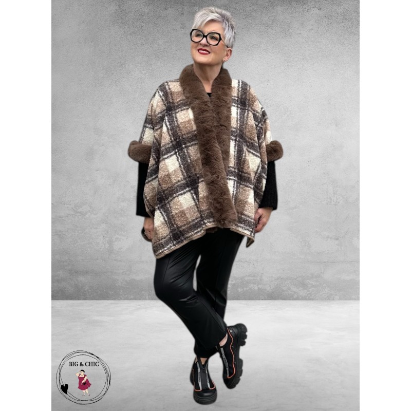 Y & D Poncho met Fake Fur Bruin Multi