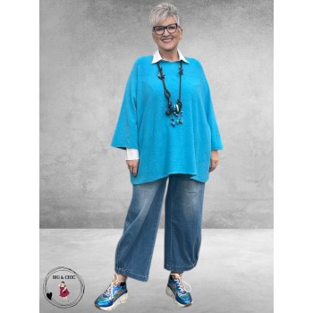 Trui Gebreid Aquamarijn Blauw Oversize
