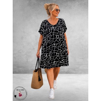 Lacasa Jurk/Tuniek Zwart/Wit Print