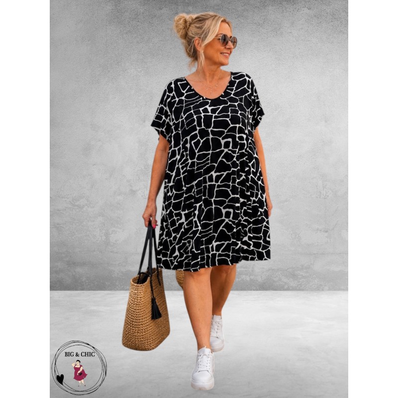 Lacasa Jurk/Tuniek Zwart/Wit Print