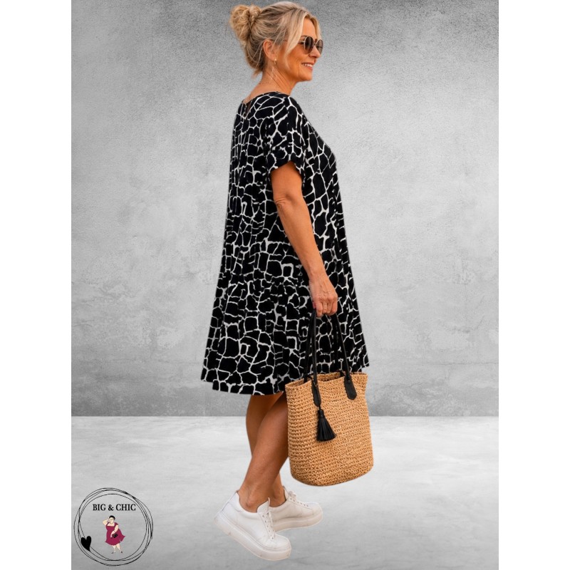 Lacasa Jurk/Tuniek Zwart/Wit Print
