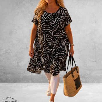 Lacasa Jurk/Tuniek Zwart/Wit Spiral Print