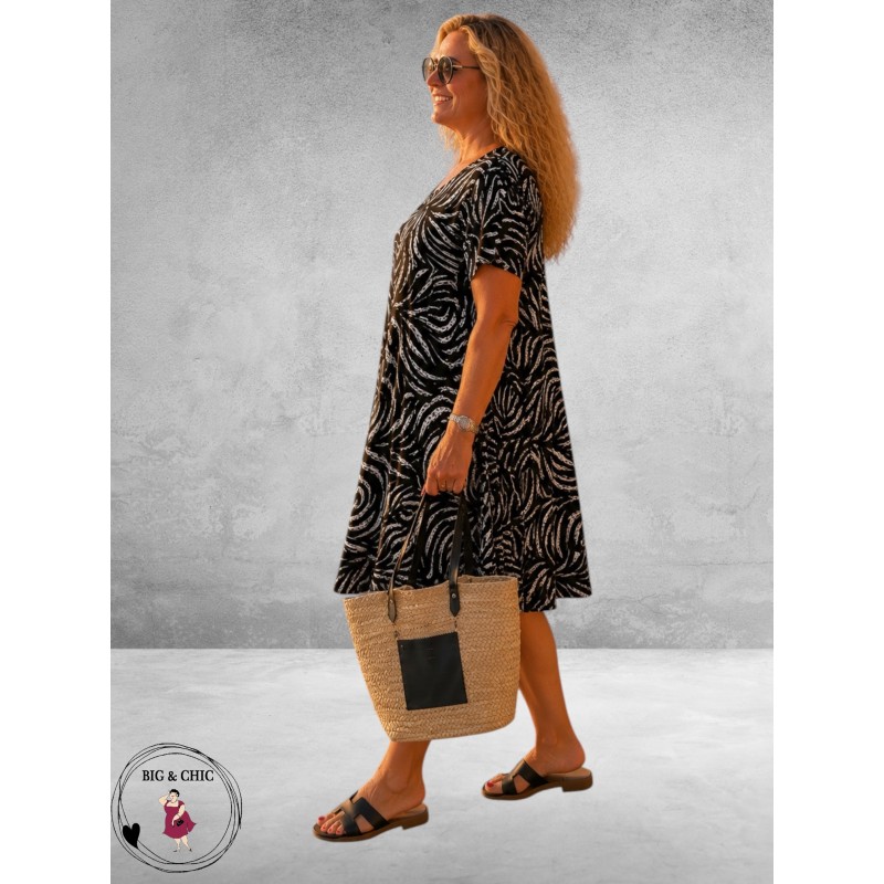 Lacasa Jurk/Tuniek Zwart/Wit Spiral Print