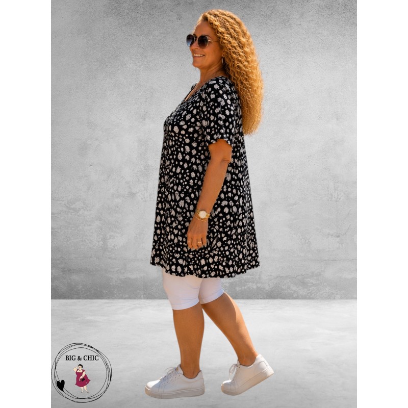 Lacasa Jurk/Tuniek Zwart/Wit Leo Print